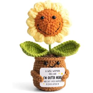 3 x Funny Retirement Gifts for Women Mom Coworker Teacher  Mothers Day Gift  Mini Positive Sunflower Crochet A Wise Woman Once Said  Leaving, Farewell, Going Away Gifts for Friends, Employee (Yellow)