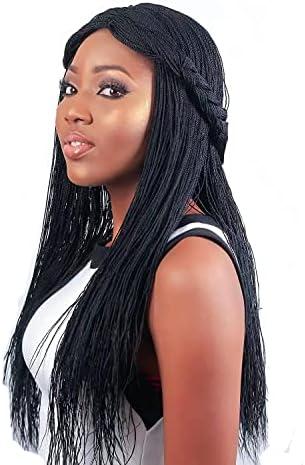 Czrleaty Knotless Braided Wigs for Black Women Heat Resistant Fiber Soft Synthetic Short Bob Box Braided Wig with Bangs African American Braided Wigs (22 inches, Middle Part Black) : Beauty & Personal Care