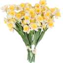 3 Bundles Daffodil Artificial Flowers 14.5In Real Touch White Faux Daffodils Flowers Bouquet for Vase Home Office Wedding Floral Arrangement Decoration