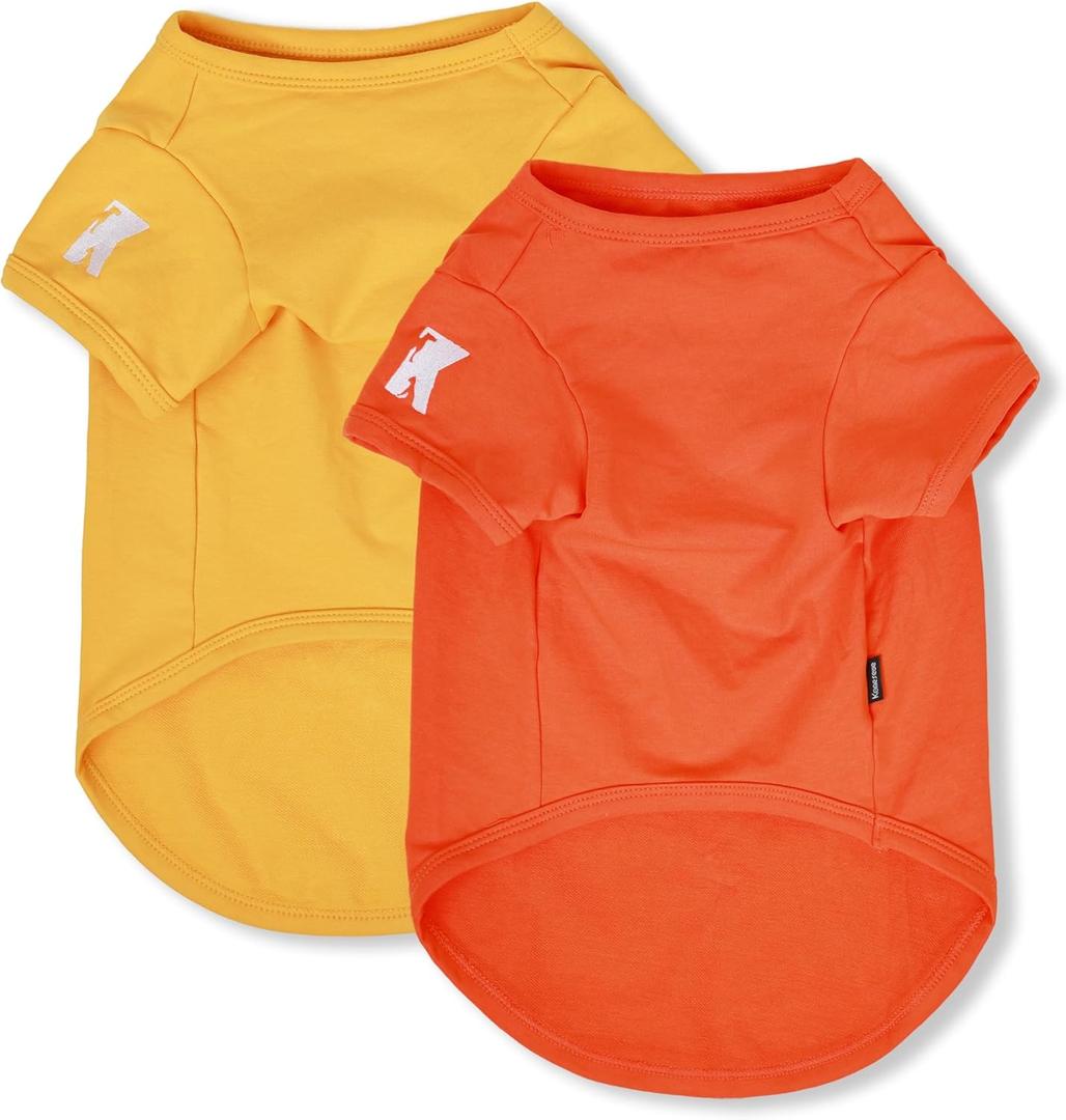 Koneseve Dog Shirts Breathable Cotton Dog Clothes Stretchy T-Shirt for Small Medium Large Dogs Cat Shirt Soft Puppy Outfit Kitten Apparel Pet Pullover Tee Blank Sweatshirt 2-Pack Yellow & Orange 4XL (4XL-(35~55lb) | Chest(~31"))