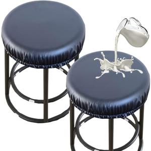 PU Bar Stool Covers - Waterproof, Washable Round Seat Covers with Elastic Bands for 12-17 Inch Chair (2Pcs, Black)