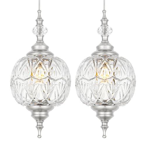 Ditoon Brushed Nickel Pendant Lights Kitchen Island 2 Pack, Vintage Bathroom Pendant Light with Detachable Glass Shade, Adjustable Hanging Light for Kitchen Island Lighting, Farmhouse, G9 Base