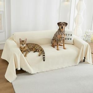 Couch Cover Blanket - Thick Chenille Sofa Cover Protector for Large Couch, Washable Slip Sofa Throw for Dogs, Pets, Cats, Chairs, Cushions & Sectional Seats (71 x 118, Beige)