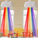 Geelin 2 Sets 8.2 ft Classroom Rainbow Sheer Curtains Tulle Rainbow Backdrops with Cloud Birthday Party Photo Art Paint Party Decorations for Halloween Preschool Classroom Playroom Room Door