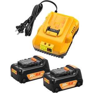 2-Pack 6.0Ah Battery Replacement for Dewalt 20v Battery and with DCB112 Battery Charger StationYellow