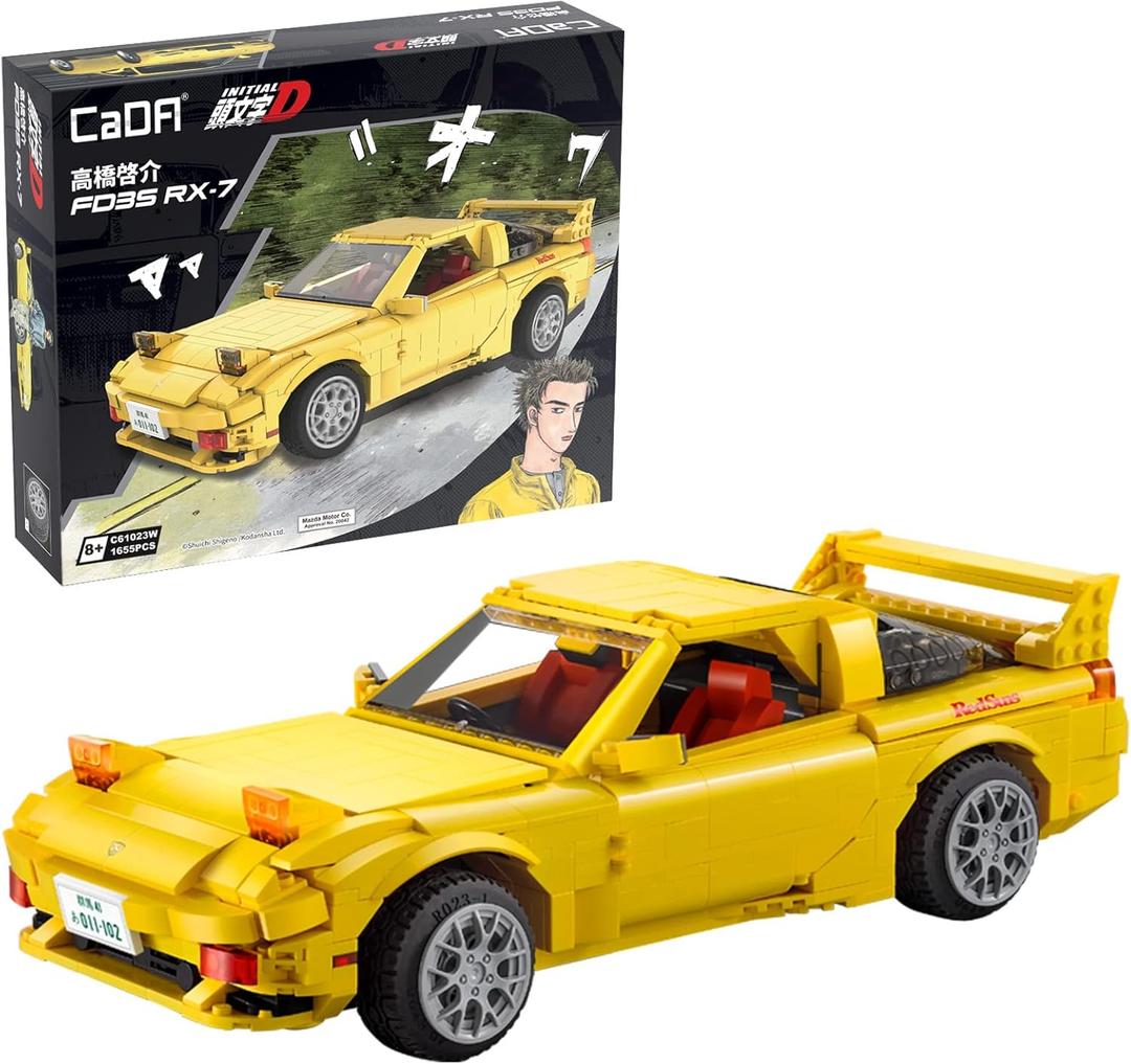 dOMOb Mazda RX-7 Yellow Initial-D 25-th Anniversary CaDA Bricks Toys for 8+ Age Kids & Adults Realistic Car Model 1:24 Simulated Build 278 Pieces or Blocks for Boys, Hobbyist, Collector