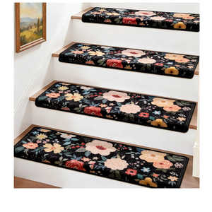 Stair Treads for Wooden Steps,Non-Slip Peel and Stick Stair treads Stair Carpet for Indoor Runner and Pets,Floral Stair Rugs,Soft Washable Staircase 14pcs 29.5 ''x9.5 ''x1.5 ''
