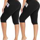 FULLSOFT 2 Pack Women's Capri Leggings - High Waisted Knee Length Capris Yoga Pants for Summer Casual Workout Size XL