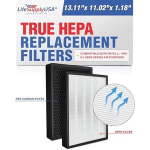 LifeSupplyUSA 2-in-1 True HEPA Air Cleaner Replacement Filter + Activated Carbon Charcoal for Surround Air Intelli-Pro XJ-3800 Series Air Cleaner