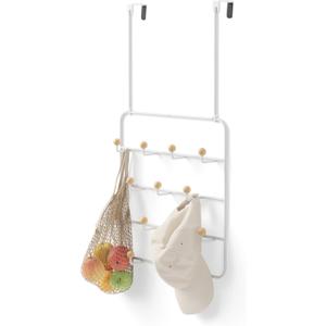 Umbra Estique Over The Door Coat Rack & Multi-Use Organizer, For Coats, Bags, Hats & More, White/Natural (Large)