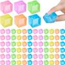 Simgoing 72 Pcs Mini Ice Cube Stress Balls Fidget Toys Bulk Squeeze Square Ball Sensory Toys Stress Relief Ice Cube for Small Prize Birthday Party Favor Bags Box Filling, 6 Colors