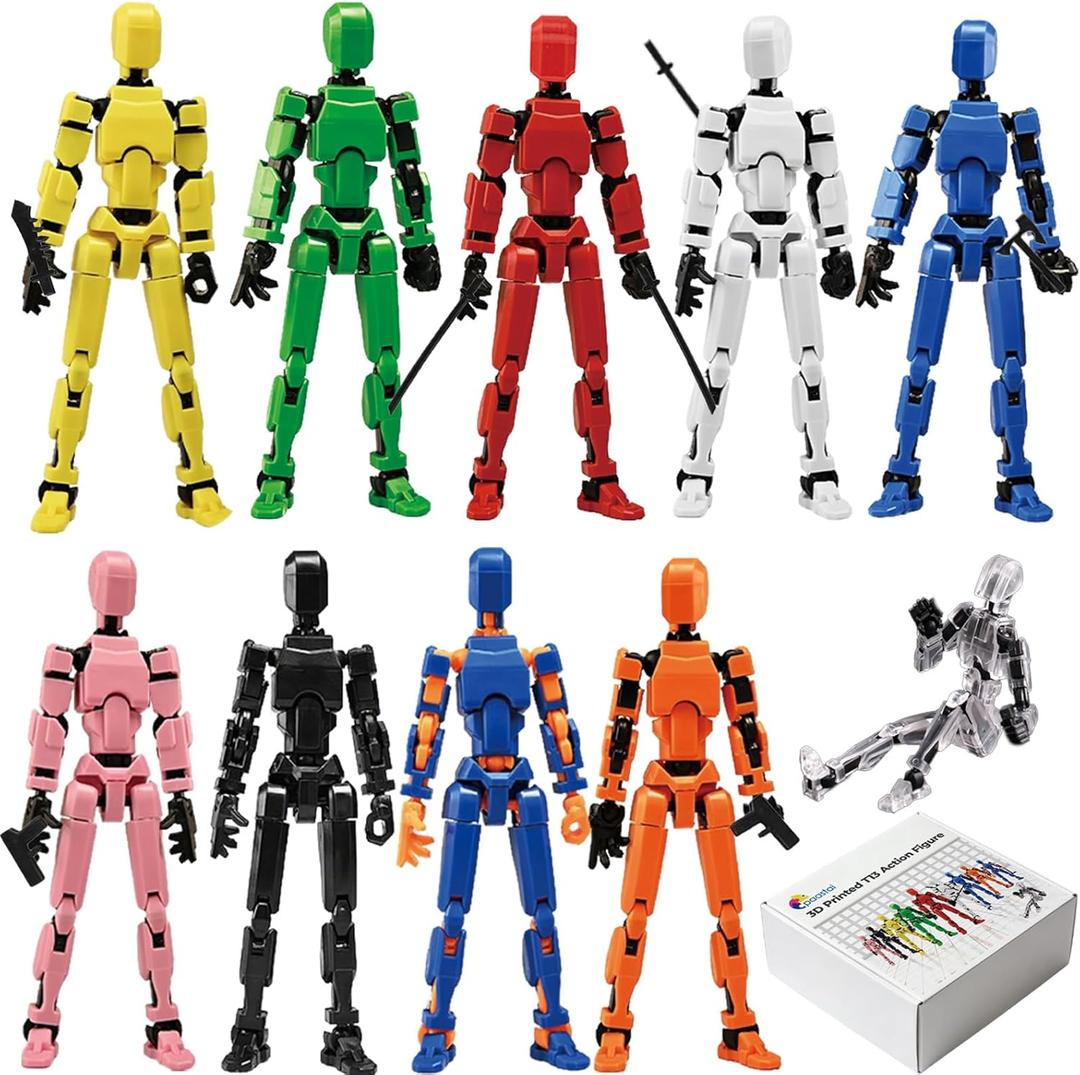 10 Pcs Action Figures T13(Assembly Required),Multi-Jointed Detachable Titan Action Figure with 10 Colors,3D Printed Dummy 13 Action Figure with Accessories for Collectors Desktop Decorations,DIY