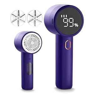 Fabric Shaver, Lint Remover Rechargeable, Electric Portable Sweater Defuzzer with 3 Speeds, 6 Leaf Blades, Digital LED Display to Remove Pilling for Clothes, Furniture, Sweater, Couch, Blanket