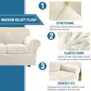 H.VERSAILTEX Modern Velvet Plush 4 Piece High Stretch Sofa Slipcover Furniture Protector Form Fit Luxury Thick Sofa Cover for 3 Cushion Couch, Machine Washable Width Up to 90 Inch(Sofa,Ivory)
