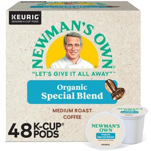 Newman's Own Organics Special Blend, Single-Serve Keurig K-Cup Pods, Medium Roast Coffee Pods, 48 Count (EXP 06/18/28)