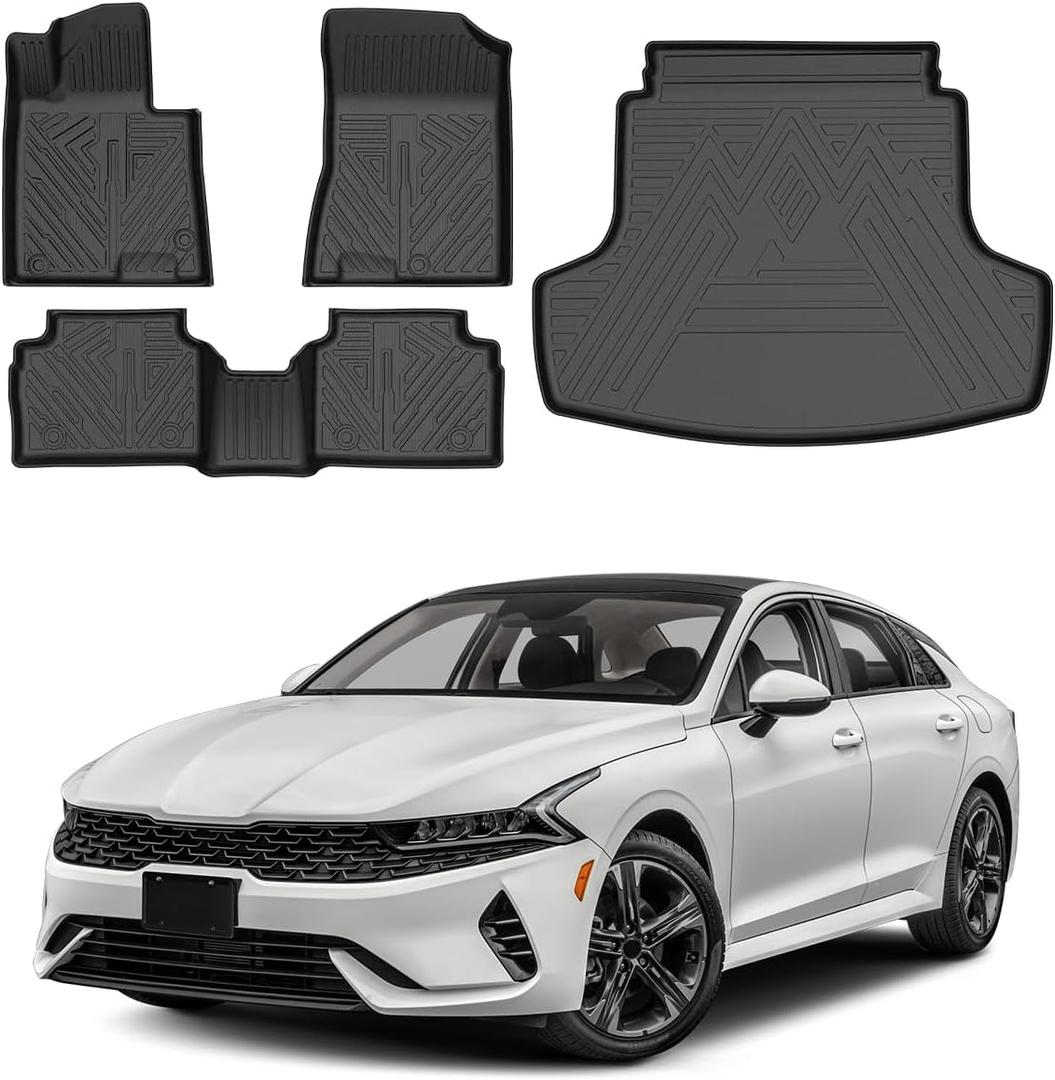 Powerty Floor Mats Cargo Liner for 2021-2026 Kia K5 FWD Model Only All Weather 3D TPE Anti-Slip Car Protection, 1st & 2nd Row Set with Rear Cargo Mat Accessories