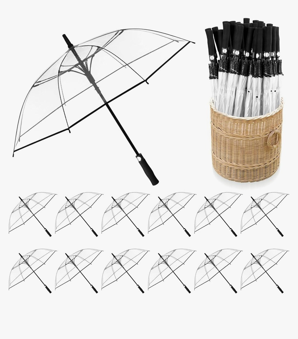 12 Pcs Wedding Umbrellas Bulk, 41 Inch Wedding Stick Umbrellas with Wooden Handle