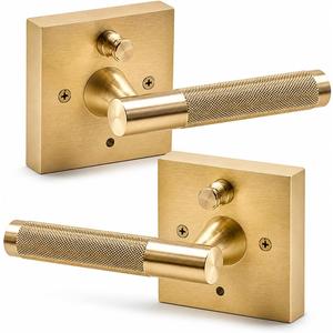 Premium Polished Gold Door Handles for 1 3/8" - 2" Compatible Doors  Soft Gold Handles Interior with Lock - Easy Installation, Reversible, Button Lock (Privacy Lock)- Designed by Architects
