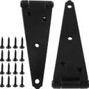 Hordion 2Pcs Strap Hinge Shed Door Hinges, 6 Inch Heavy Duty Gate Hinges Black Tee Hinge with Screws for Fence Wood Gate Cabinet Door