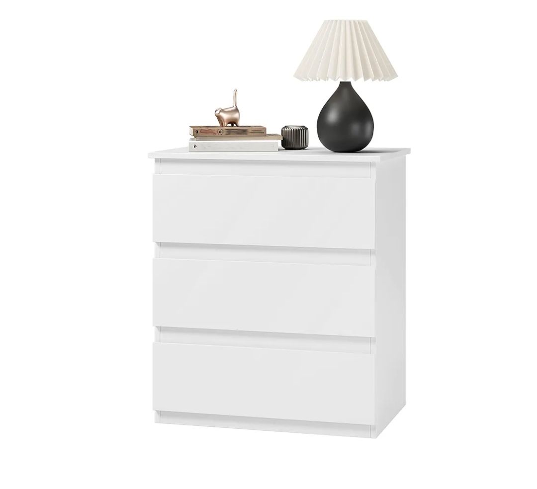 Bamjoy White Nightstand with 3 Drawers, Beside Table with Drawers for Bedroom, Small Side Table Storage Cabinet 3 Drawer Night Stand for Home Office, 18.0W x 14.0D x 24.8H Inches