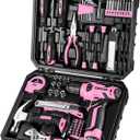 DEKOPRO Drill Set, Home Tool Set with 8V Pink Cordless Drill, Hand Tool Kit for Women, 126 pcs