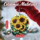 3 x Christmas Ornaments, Dodosky 2.8in Ceramic Sunflower Ornament, Xmas Decor, Christmas Tree Ornaments, Xmas Decorations for Tree, Holiday Ornament, Gift Ideas, Sunflower Gifts for Women, Friend