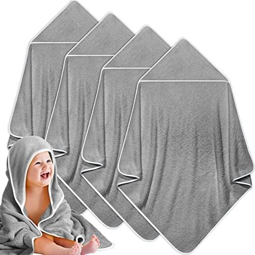 Reginary 1 Pack Baby Hooded Towels Coral Fleece Baby Bath Towels 30 x 30 Inch Soft Absorbent Hooded Bath Blanket for Newborn Toddler Infant Boy Girl Shower Gift Supplies (Gray)