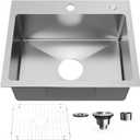 20" x 16" Drop in Kitchen Sink 304 Stainless Steel Single Bowl Topmount Kitchen Sink with Drain Kit and Bottom Grid, Brushed