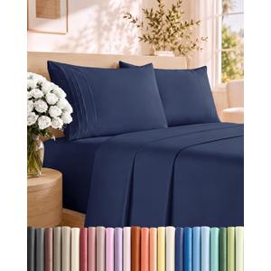 Full Size 4 Piece Sheet Set - Comfy Breathable & Cooling Sheets - Navy Blue