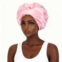 4 x Pink Satin Bonnet Silk Hair Bonnet for sleeping Adjustable Silk Bonnet Double Layer Satin Lined Hair Bonnet with Soft Elastic Band for Women Hats