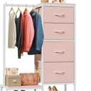 Dresser with Hanging Rack, 4 Drawers Small Closet for Bedroom, Reversible Fabric Kids Chest of Drawers with Clothes Rack, Tall Storage Tower, Sturdy Frame, Pink, 44''H