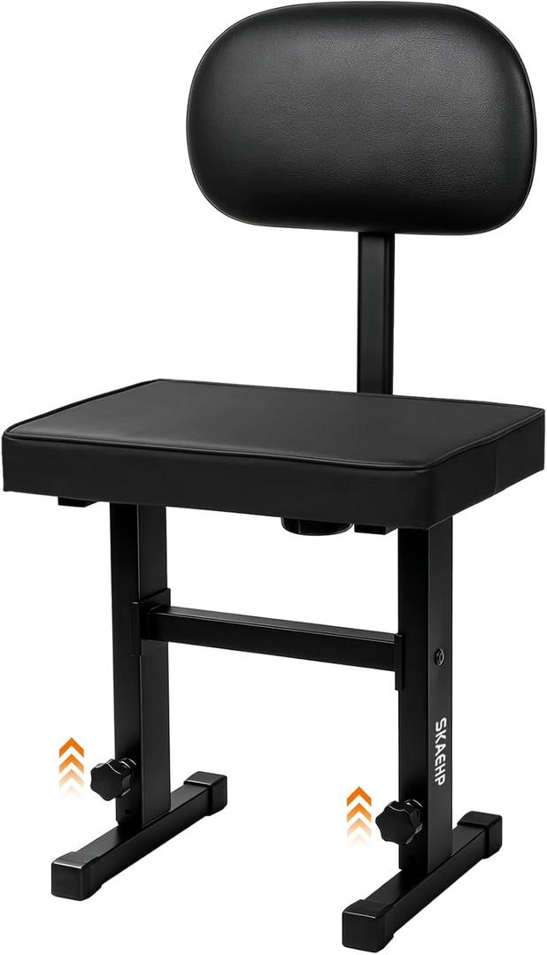 Piano Bench with backrest, Adjustable Music Keyboard Bench Stool Seat with Black Padded Cushion for Keyboard Piano, Professional Heavy Duty Piano Stool Chair with PU Leather for Musicians