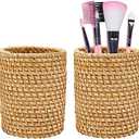 ZUDKSUY 2 Pack Rattan Pencil Holder Handmade Pen Organizer Boho Desk Accessories Pen Cup Holder Aesthetic Holder for Desk Cute