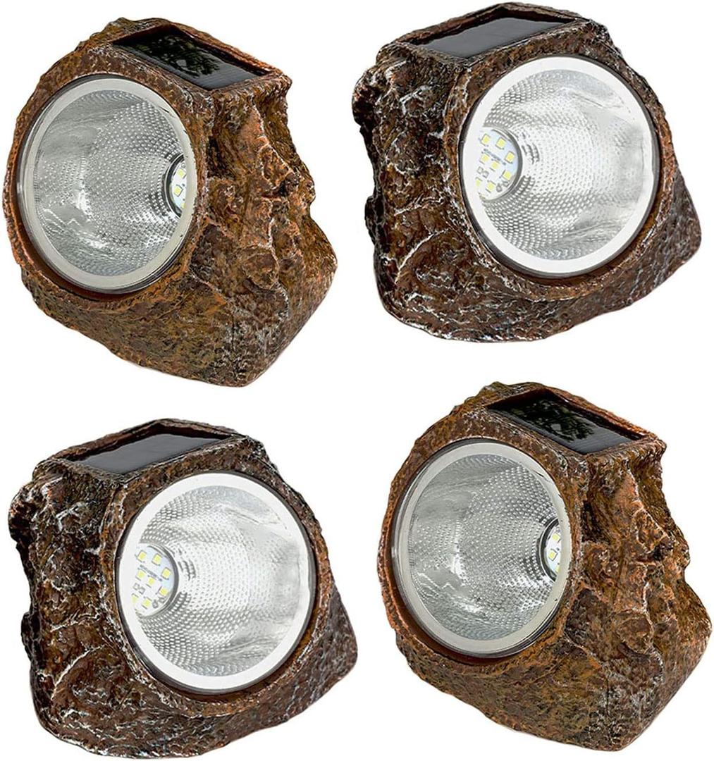 EiGreen 4 Pack Solar Garden Rock Lights Outdoor Decorative, 10 LED Waterproof Yard Pathway Lights,Solar Spot Lights Outdoor, for Ideal for Garden Walkway Pathway Patio (Warm White)