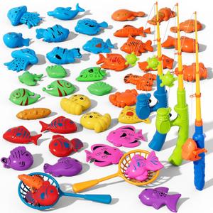 Magnetic Fishing Game Set for Toddlers 1-3 & Kids Age 3-5 Fishing Toys Includes Pole Rod Net & Floating Fish Water Table Bathtub & Pool Play Accessory with Ocean Animals for Summer Fun