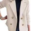 ebossy Women's Double Breasted Wool Pea Coat Notched Lapel Ribbed Knit Long Sleeve Sweater Short Blazer Jacket (Medium, Apricot)