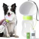Dog Water Bottle Bowl and Dog Poop Bag Dispenser Holder with 1 Roll Bag for Pets Outdoor Walking, Hiking, Traveling (White Green-12OZ)