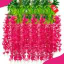 24 Pack Fuchsia Wisteria Hanging Flowers, 3.4 Ft Fake Hanging Flowers, Artificial Wisteria Garland Vines for Wedding Room Backdrop Outdoor Patio Garden Decoration