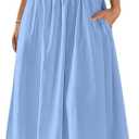 PRETTYGARDEN Women's Smocked Maxi Dresses 2025 Summer Beach Sundress Casual Spaghetti Strap Swing A Line Long Flowy Dress (Light Blue, Large)