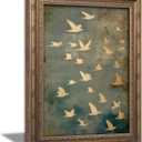 Vintage Gold Framed Wall Art, Golded Inspired Abstract Birds Canvas Prints, Flock of Flying Birds Picture Wall Decor, Rustic Farmhouse Minimalist Animals Poster Artwork for Living Room Bedroom, 24"L x 16"W