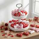 Oudain 36 Pcs 5 Inch Valentines Stuffed Fabric Hearts Tiered Tray Decor Valentine's Day Decor Buffalo Plaid Heart Shaped Hanging Ornaments for Wedding Party Farmhouse Crafts (Light Color Style)