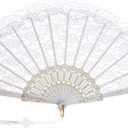 Jmkcoz Lace Handheld Folding Fan Embroidered Flower Bridal Hand Fan Chinese Japanese Vintage Fan for 1920s Costume Wedding Dancing Tea Party (1, White)