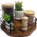Lazy Susan Turntable Organizer with Higher Metal Sides, 12" Wooden Lazy Susan Spice Rack Organization and Storage for Cabinet,Kitchen,Countertop,Table Top,Dining Table,Coffee Bar Decor