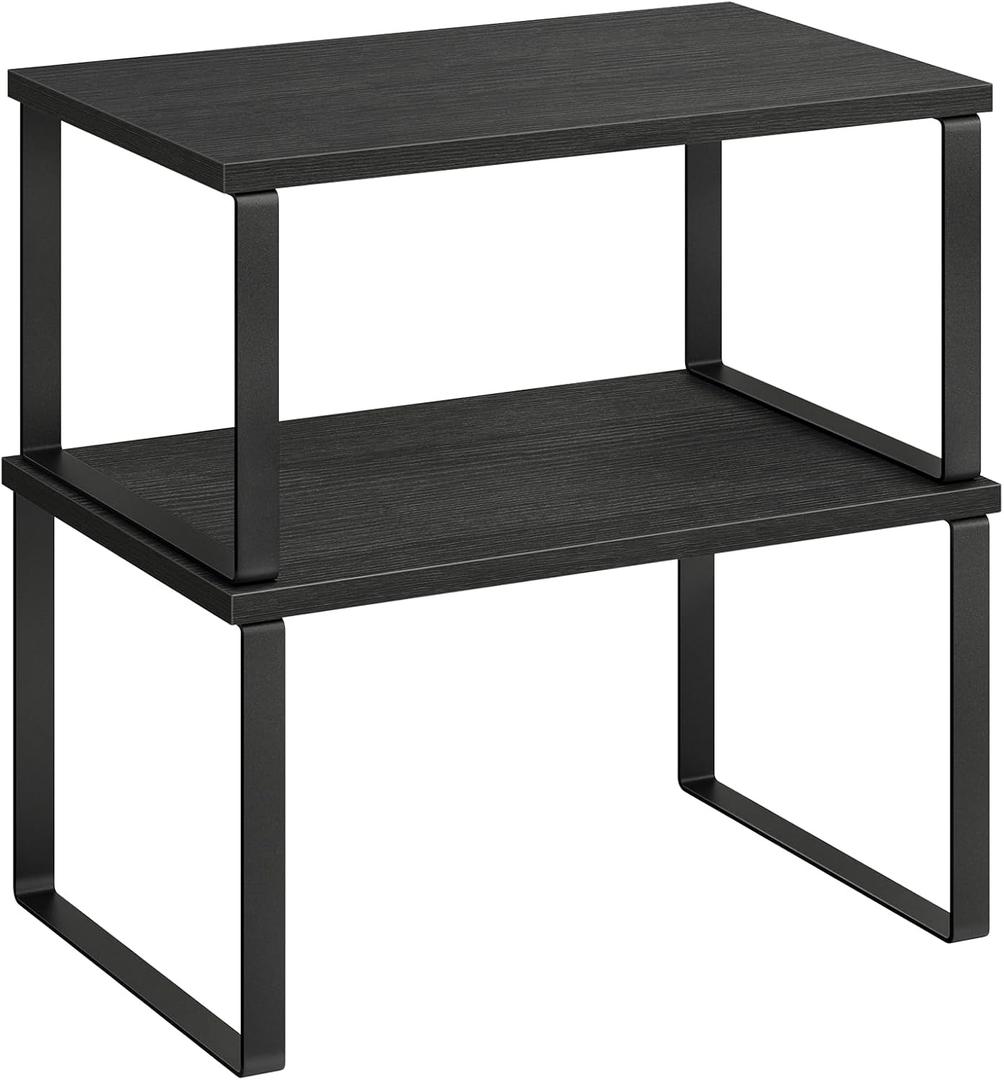 SONGMICS Cabinet Organizer Shelf, Set of 2 Kitchen Counter Shelves, Kitchen Storage, Spice Rack, Stackable, Expandable, Metal and Engineered Wood, Ink Black and Charcoal Black UKCS02B01 (11.7"W)