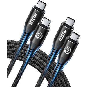 USB C to USB C 100W [6ft/2 Pack] USBC to USBC Cable Charger 5A C to C Fast Charging Cord for MacBook Pro/Air, iPhone 16 15 Pro Max Plus,iPad Pro,Samsung Galaxy S24 Ultra S23,Pixel 9 8,PS5,Switch