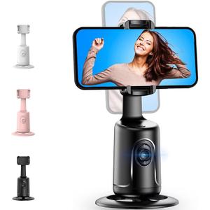 Smart Ai Facial Recognition Phone Tripod, Auto Face Tracking Tripods 360 Rotation with Stand, Adjustable Angle and Rotation, with Remote Control and Telescopic Function for Video Recording(Black)