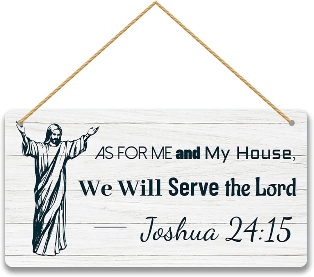 Inspirational Christian Wall Art Wood Sign - As For Me and My House We Will Serve the Lord Wood Sign Rustic Farmhouse Bible Verse Plaque, Religious Home Decor, Wedding & Housewarming Gift 12x6 Inch