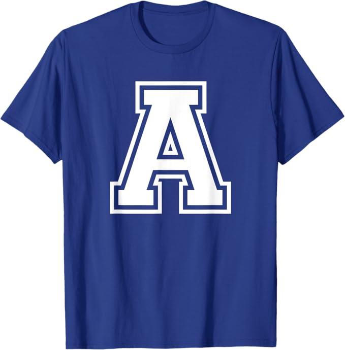 Letter A Name Initial Varsity Alphabet Monogram T-Shirt (Small, Black)