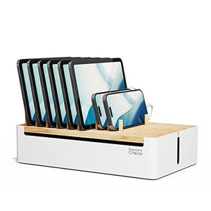 Prosumers Choice Bamboo Charging Station for Multiple Devices - Wooden Charger Organizer with Removable Dividers for Phones, Tablets, and Laptops - 11 Inch Cable Organizer Box - Space-Saving Desk Dock