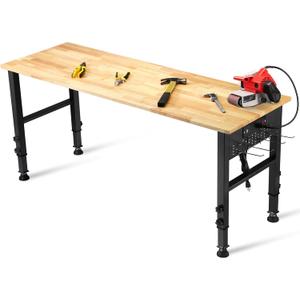 60" Heavy-Duty Adjustable Workbench for Workshop Office Garage Home, Hardwood Workstation, Heavy Duty 2000 LBS Load for Adjustable Foot Pads (Rubber Pad60"X20")